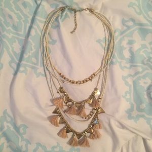 Gold and white tassel necklace!